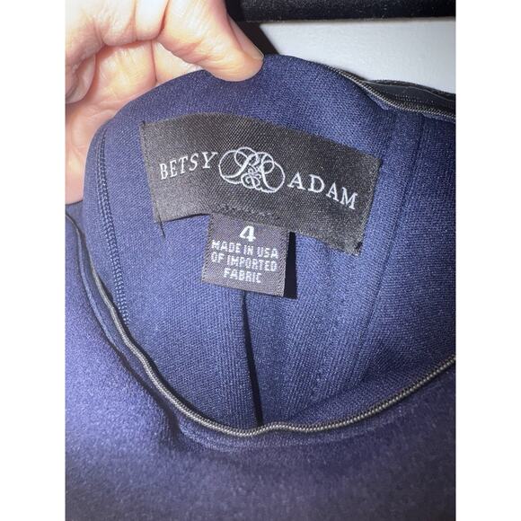Betsy & Adam Side Pleat Ruffle Sheath Dress Navy Blue Sz 4 Style A24748 NWT $239 - Picture 8 of 16